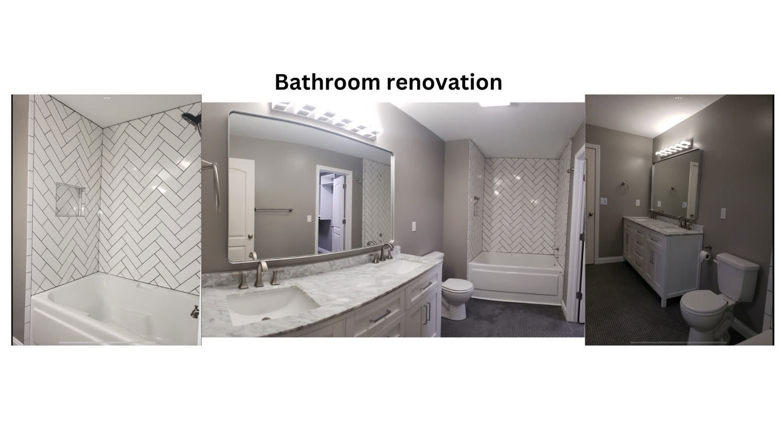 Bathroom renovation with herringbone tile